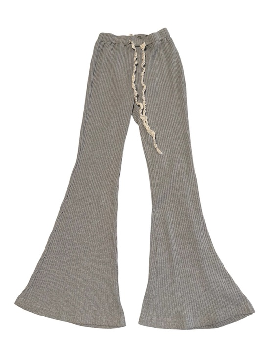 POL Pants - POL Clothing Ribbed Knit Lace Tied Lounger Flare Pants Grey - Size S